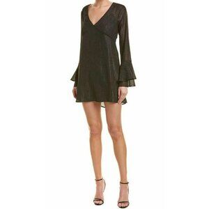 NWT BCBGeneration Bell Sleeve Sheer Metallic Long Sleeve Mini Dress Black New XS